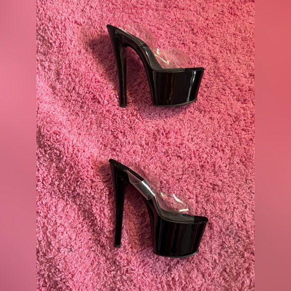 Pleaser Black, 6” Platform Slide stiletto pole dancer stripper heels size 7 - Picture 1 of 5